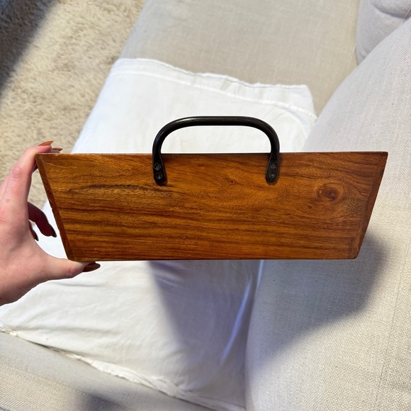 Large Rectangular Wood Tray with Metal Handles - Picture 11 of 14